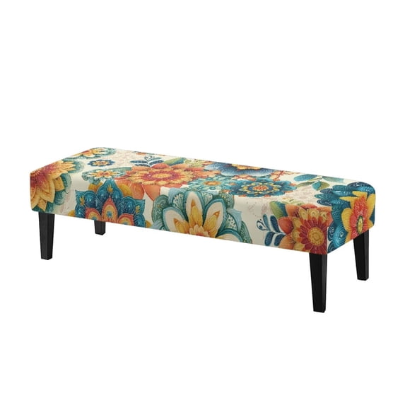 FKELYI Dining Bench Cover Anti-Dust Bench Seat Cushion Covers Bohemian Flower Print Stretchy Fabric Furniture Protector Slipcover for Bedroom Living Room