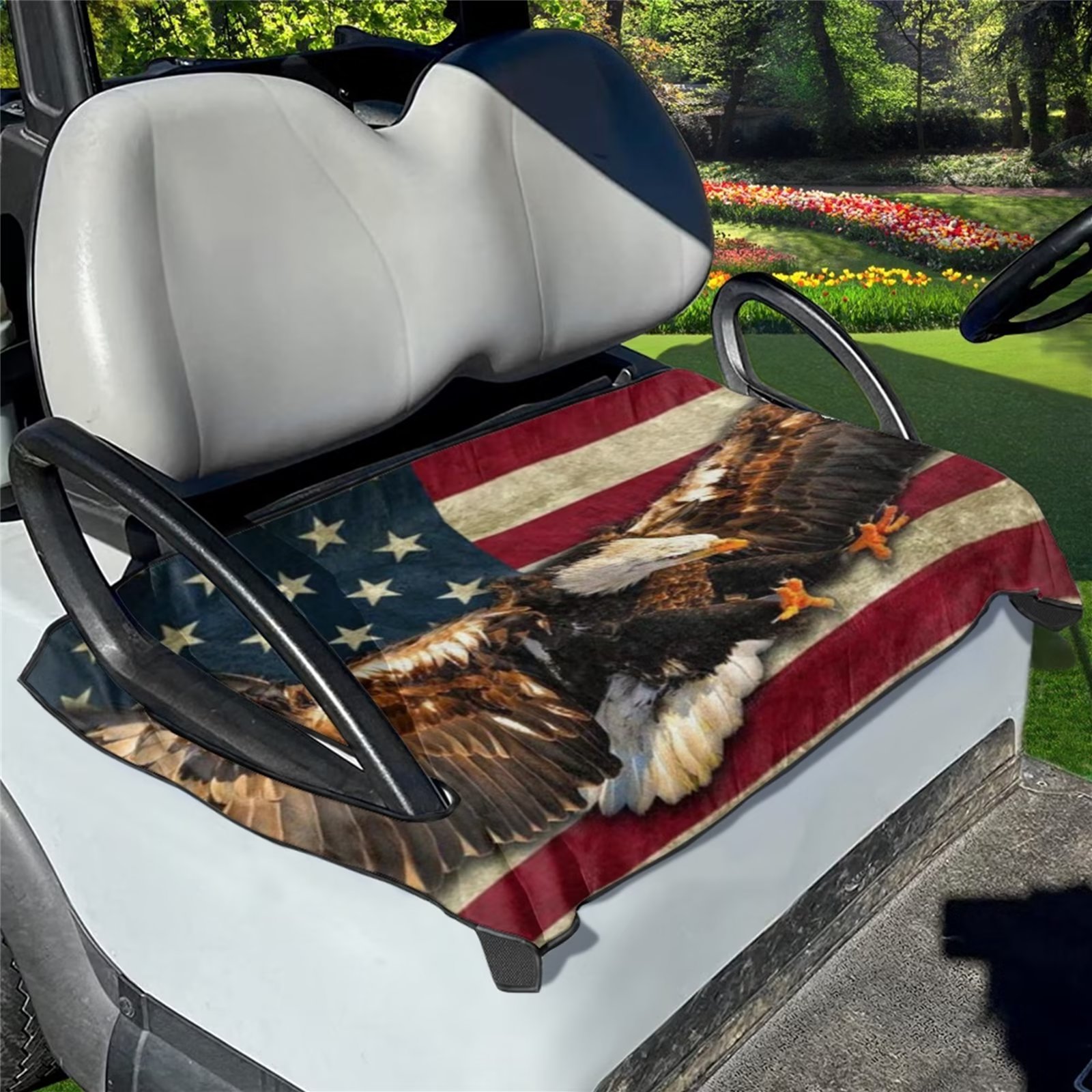FKELYI Eagle Golf Cart Seat Cover Towel 2Seat USA Flag Soft Golf Cart