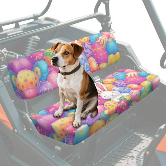 FKELYI Easter Egg Bunny Rabbit Print UTV Seat Cover 2 Pcs Set Powersports Seat Covers Anti-Scratch Mule Bench Protector Backrest Cover Full Back Design ATV Interior Deocr