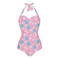 thumbnail image 1 of FKELYI Easter Egg Pink Flower Print Women's V Neck Swimwear One Piece Swimsuit with Soft Pad Tummy Control Bathing Suits Breathable Monokini for Ladies Summer Swimming, L, 1 of 6