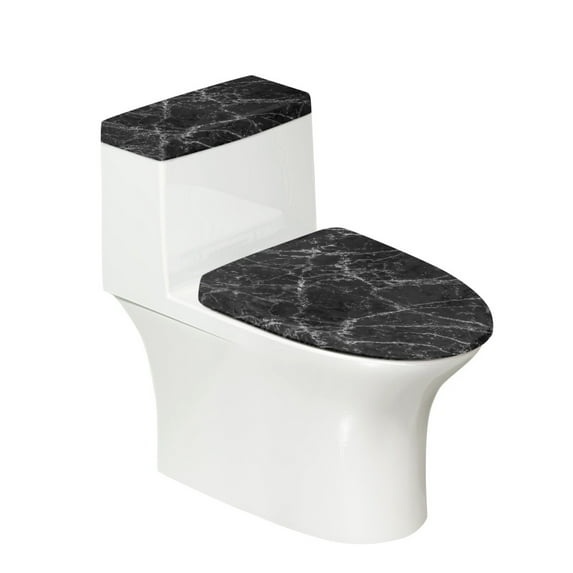 FKELYI Easy to Install Toilet Tank Cover Marble Print Black Toilet Seat Cover and Tank Lid 2 Pieces Non Slip Toilet Lid Cover Elongated