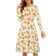 thumbnail image 1 of FKELYI Fall Harvest Women Dresses Size L Soft Happy Thanksgiving Women's Long Sleeve Dresses for Fall Elastic Twirly Skater Dress Knee Length, 1 of 4