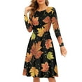 thumbnail image 1 of FKELYI Fall Maple Leaf Women Dress Size L Comfortable Women's Wear to Work Dresses Midi Leisure Swing Twirl Skater Dress for Ladies,Happy Thanksgiving, 1 of 4