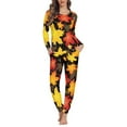 thumbnail image 1 of FKELYI Fall Maple Leaves Women Pajama Size 6XL Thanksgiving Polyester Pajamas for Women Long Set of 2 Breathable Holiday Pajamas for Women, 1 of 5