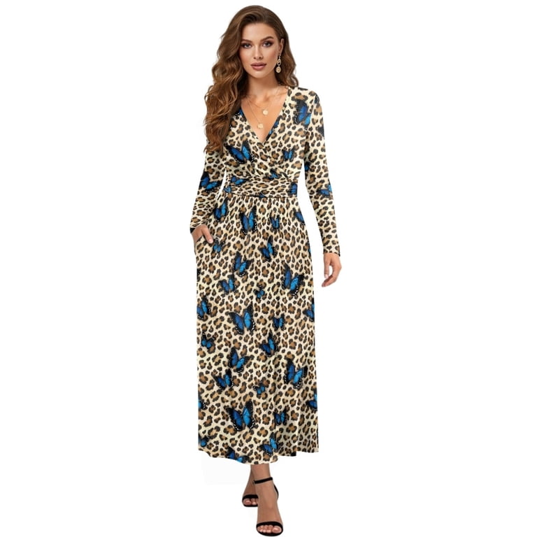 knee length dresses for ladies Leopard Print Mesh Tube Bodycon Maxi Dress main image 1