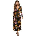 thumbnail image 1 of FKELYI Fall Maxi Dress for Women Long Sleeve V Neck Wedding Guest Dresses Retro Flower Leaf Print Flowy A-Line Elegant Dress with Pockets for Spring, M, 1 of 6