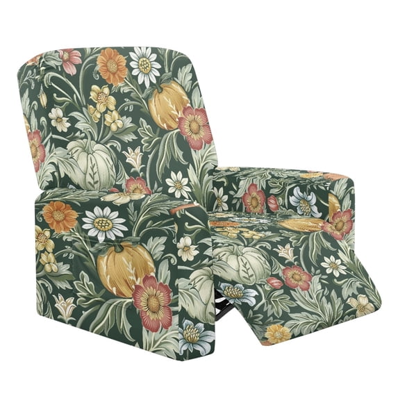 FKELYI Fall Pumpkin Floral Leaf Print Recliner Slipcover 4 Pcs Reclining Chair Covers for Lazy Boy Chair Protector Elastic Furniture Decor Covers for Living Room Bedroom