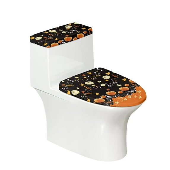 FKELYI Fall Pumpkins Toilet Lid Cover 2-PCS Easy to Install Toilet Seat and Tank Lid Covers Dustproof Thanksgiving Maple Leaf Toilet Dust Cover Set Accessories
