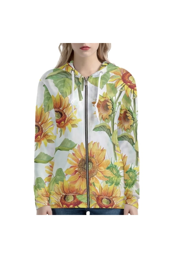 Fall Sunflower Zipper Hoodie Size L Comfy Thanksgiving Farmhouse Hooded Sweater Jacket for Ladies Soft Zip Up Hoodies for Women