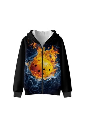 Fire Pickleball Water Print Kids Zip Up Hoodies with Pockets Fall Sweatshirt Jacket Winter Top Boys Girls Hooded Activewear Hoodie for Travel Sport, M