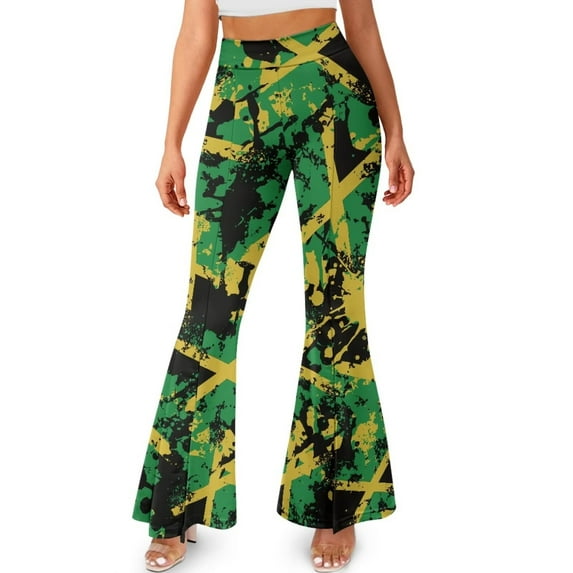 FKELYI Flare Leggings Bell Bottom Yoga Pants Splatter Jamaican Flag Print Wide Leg Pants for Women Bootcut Yoga Leggings High-Waist Sweatpants for Indoor Outdoor Workout Running, S