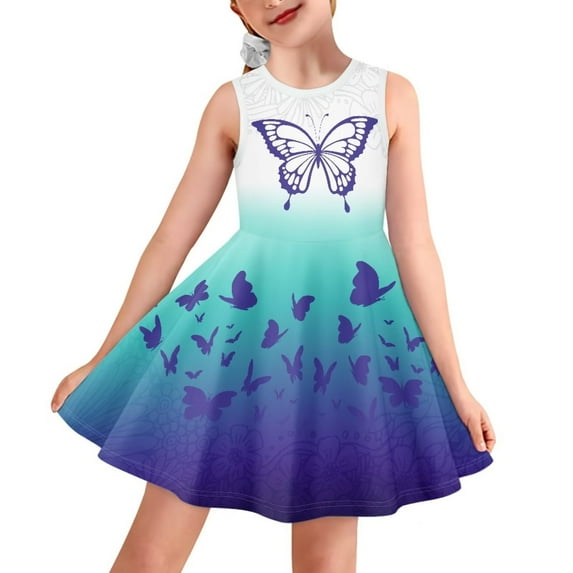 FKELYI Floral Butterfly Girls Sleeveless Dress Size 7-8 Years Comfortable School Kids Girls Dresses Loose Daily Life Swing Twirl Skater Dress