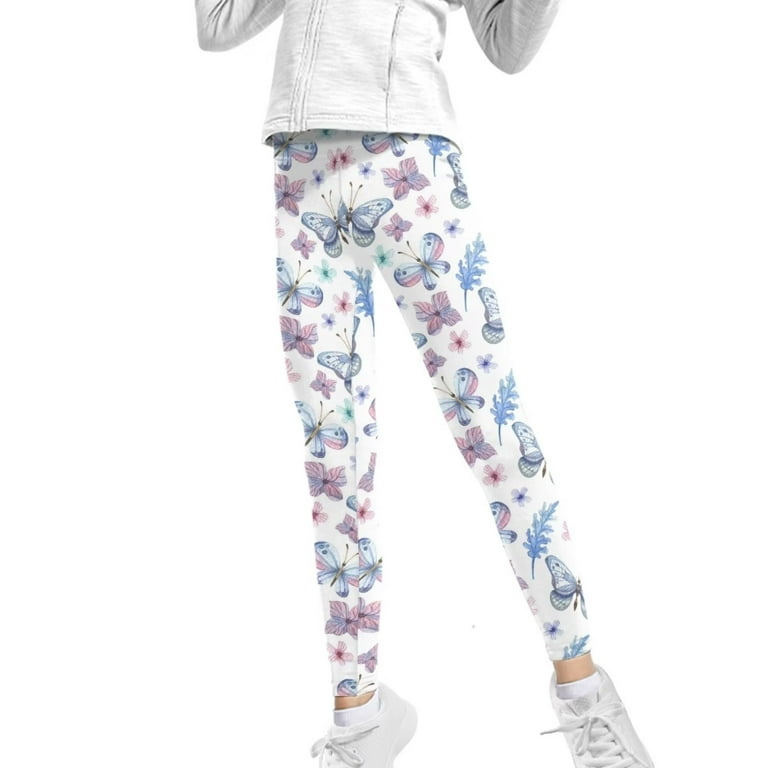 FKELYI Floral Butterfly Kids Leggings Size 10-11 Years Stretchy