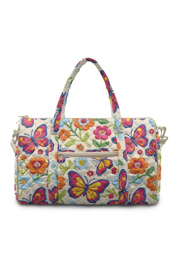 Floral Butterfly Print Quilted Travel Duffel Bag Weekender Overnight Bag for Women Men Lightweight Luggage Bags Women Hospital Bag for Labor & Delivery