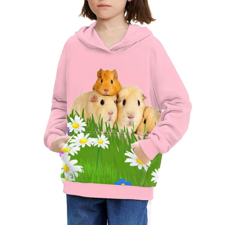 FKELYI Floral Hamster Cute Hoodies Kawaii for Teen Girls Durable Crewneck Pullover Stretchy School and Playing Kids Hooded Sweatshirt Size 11 13 Years