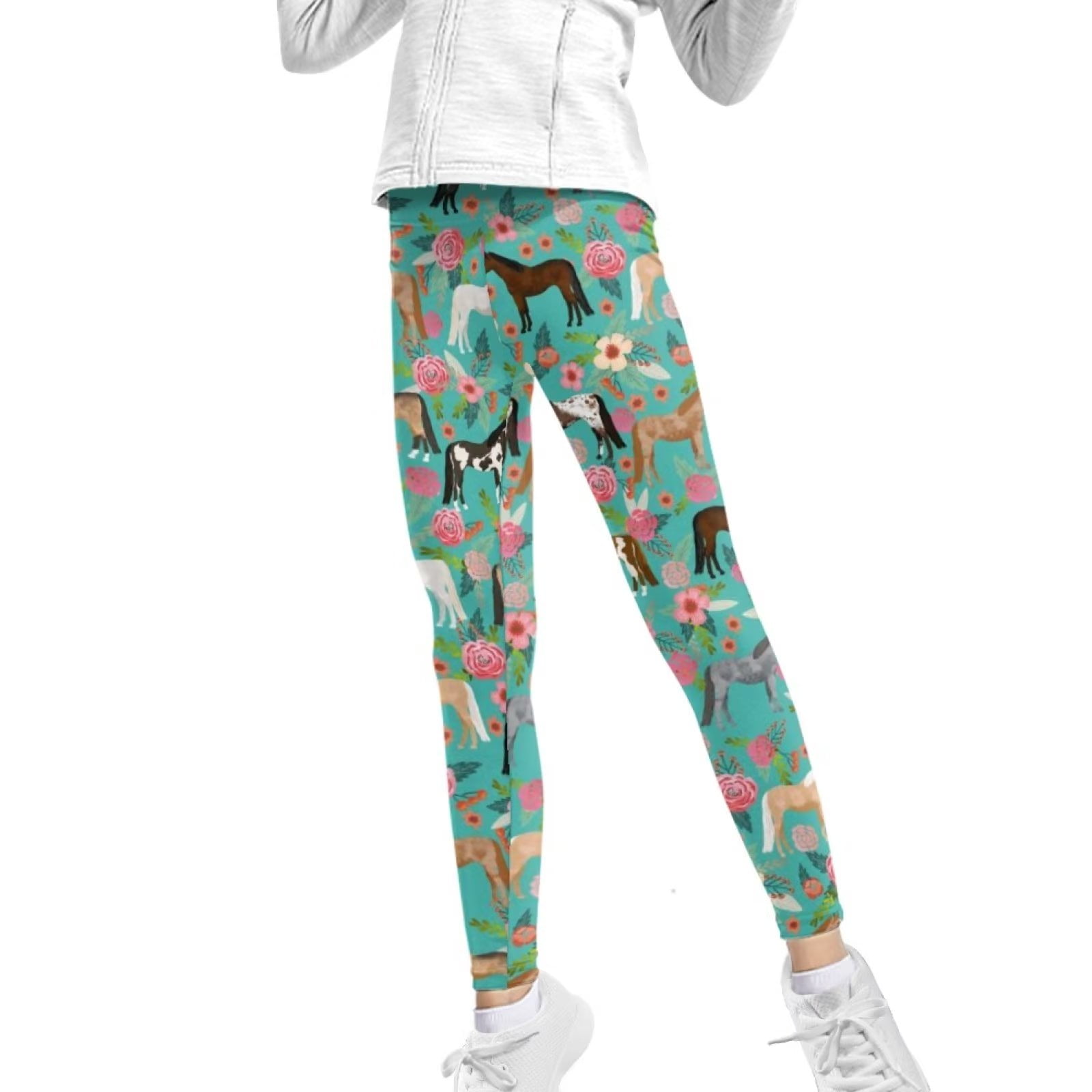 FKELYI Floral Horse Girls Legging for Children Size 4-5 Years