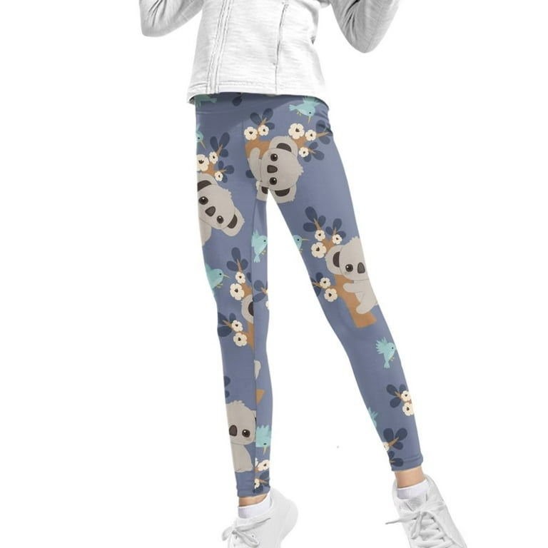 FKELYI Floral Koala Girls Leggings Size 6-7 Years Comfortable Daily Life  Kids Tights Soft Going Out Yoga Pants High Waisted Straight Leg Cute