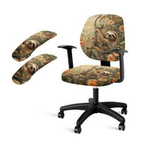 FKELYI Floral Sloth Print Soft Office Chair Slipcover Anti-Dust Removable Computer Chair Slipcovers with 2 Pcs Arm Rest Covers Breathable Furniture Protector, 4 Pcs Set