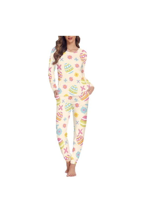 Flower Daisy Long Sleeve Pj Size S Loose Easter Eggs Party Sleepwear Pajamas 2-Pack Lightweight Long Sleeve Top and Pants Loungewear