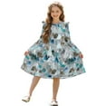 thumbnail image 1 of FKELYI Girls Crew Neck Dress A-Line Tiered Swing Dress Grunge Geometric Print Ruffle Long Sleeve Fall Sundress Midi Playwear for Party Birthday, 5-6 Y, 1 of 6