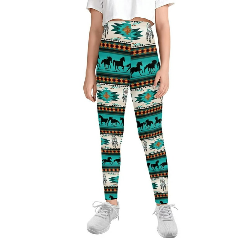 FKELYI Girls Leggings with Aztec Ethnic Horse Size 10-11 Years