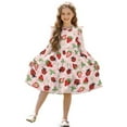 thumbnail image 1 of FKELYI Girls Ruffle Sleeve Dress Ladybug Strawberry Flower Print A Line Twirly Dress for Kids Midi Soft Fall Dresses Patchwork Playwear Sundress, 3-4 Y, 1 of 6