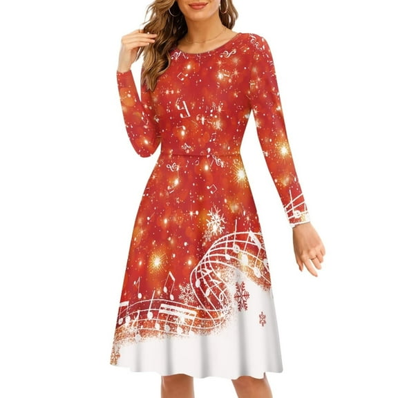 FKELYI Glitter Christmas Snowflake Women Dresses Size L Polyester Formal Christmas Dresses for Women Leisure Swing Twirl Skater Dress Midi