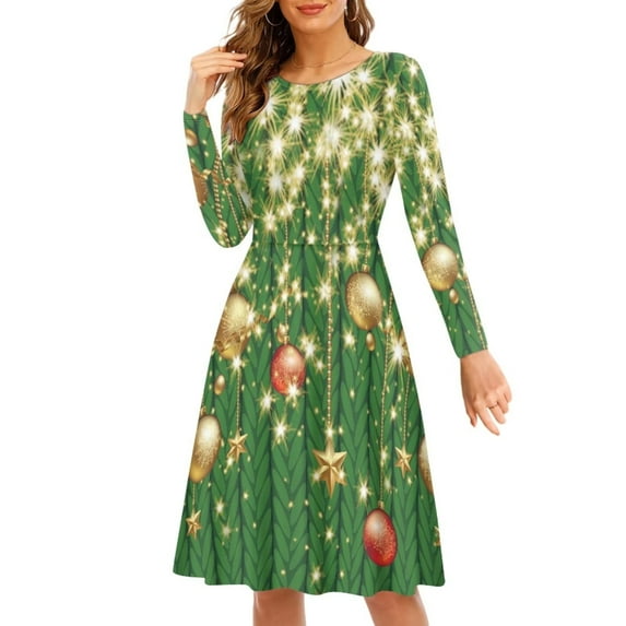 FKELYI Glitter Christmas Women Dresses Lightweight Xmas Bell Star Women's Wear to Work Dresses Festival Casual Midi Length Dress Size XL