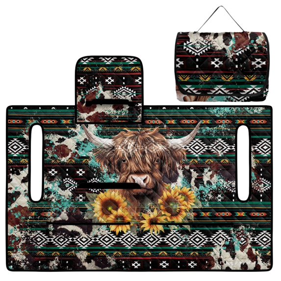 FKELYI Golf Cart Accessories Portable Golf Cart Seat Cover Cushion Protector Sunflower Highland Cow American Tribal Print Foldable Carts Cushion Towel Blanket for EZGO Yamaha Carts