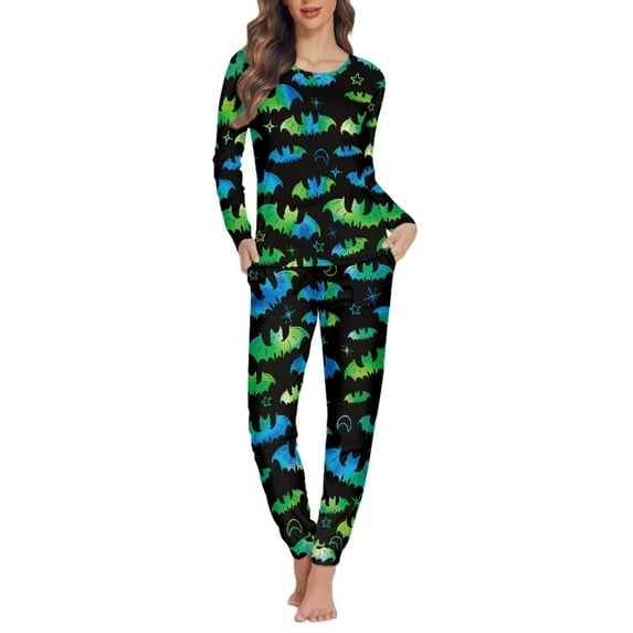 FKELYI Gothic Crew Neck Pj Size 5XL Durable Halloween Bats Birthday Pajamas for Women 2 Packs Elastic Pajamas for Women's Lingerie, Sleep & Lounge