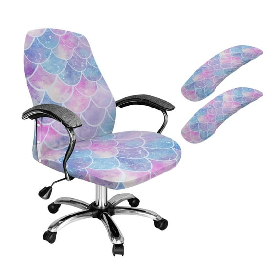 FKELYI Gradient Fish Scale Print 3 Pcs Office Chair Slipcover Set Armrest Cover High Back Swivel Boss Armchair Cover Home Office Docoration, Small