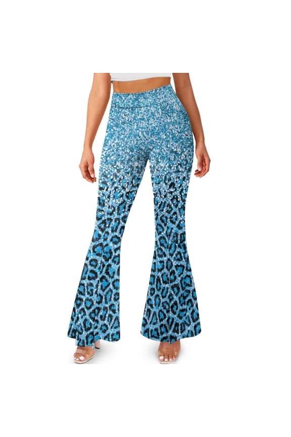 Gradient Leopard Blue Print Leggings Pants for Women Girls Bootcut Yoga Pants Slim-Fit Flare Leg Pants High-Waisted Yoga Leggings Sweatpants Athleticwear for Running Hiking, XS