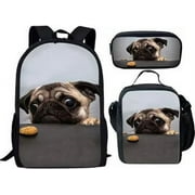 FKELYI Greedy Puppy Back Pack,Cute Kindergarten Girls School Bag Pencil Box,Kids Boys Picnic Travel Backpack with Lunch Box,3 Pcs Bagpack Set
