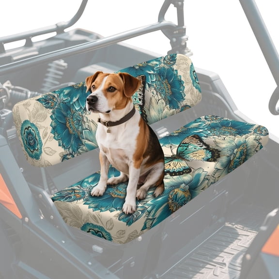 FKELYI Green Bohemian Flower Butterfly Print UTV Seat Covers Compatible with Polaris Ranger XP 1000 Dustproof ATV Bench Cover Soft Backrest Protector Washable UTV Interior Decor