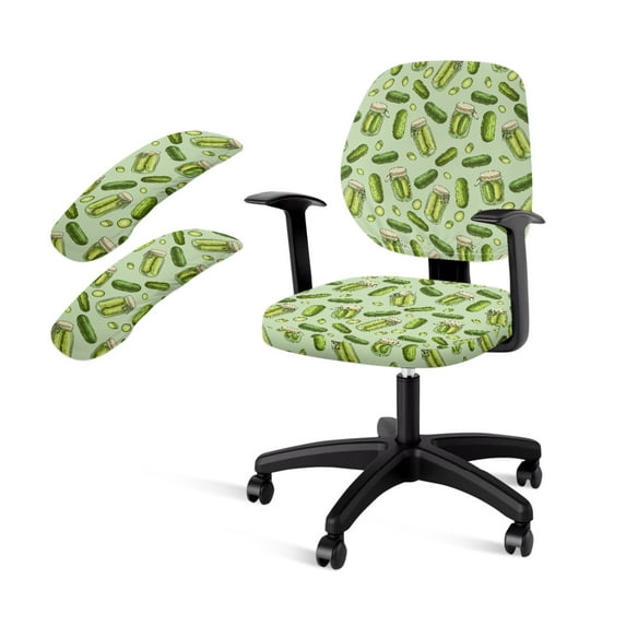 FKELYI Green Cucumber Print 4 Pcs Set Office Chair Slipcovers with Armrest Covers Stretch Fabric Swivel Boss Chair Cover Anti-Dust Armchair Protectoor for Home Decoration