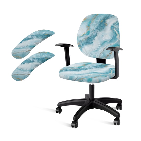 FKELYI Green Marble Texture Print 4 Pcs Set Office Chair Slipcovers with Removable Arm Rest Covers Soft Fabric Swivel Computer Chair Cover Breathable Armchair Protector