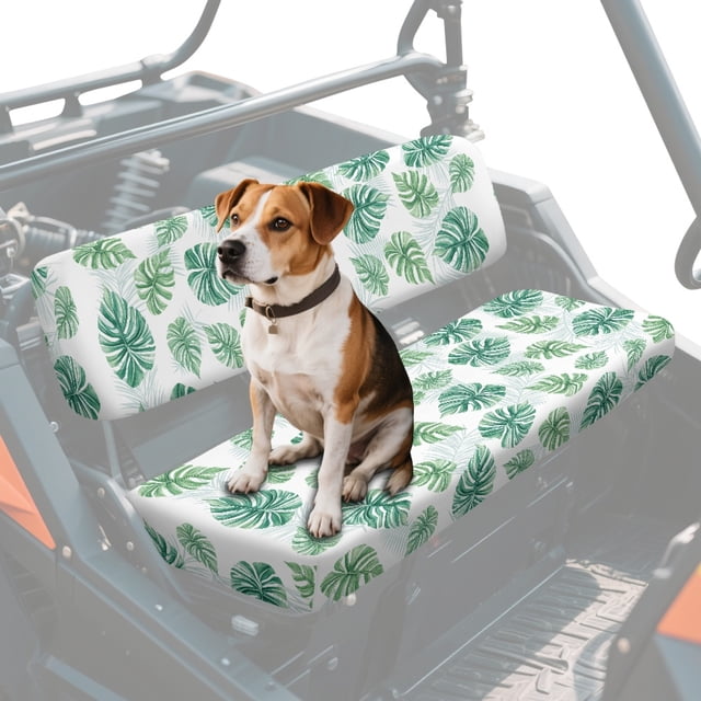 FKELYI Green Tropical Palm Leaf Print Mule Bench Seat Cover Compatible with Kawasaki Mule 600/610 Anti-Dust Waterproof Seat Protector Cover for Polaris Ranger XP 1000