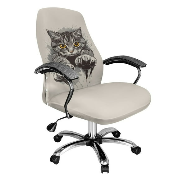 FKELYI Grey Cat Print Office Chair Cover Anti-Dust Swivel Chair Slipcover Washable Computer Chair Protector for Gaming Chair Armchair Home Office Decoration, Small