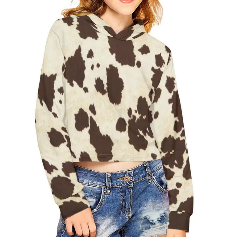 Cow print cropped hoodie sales