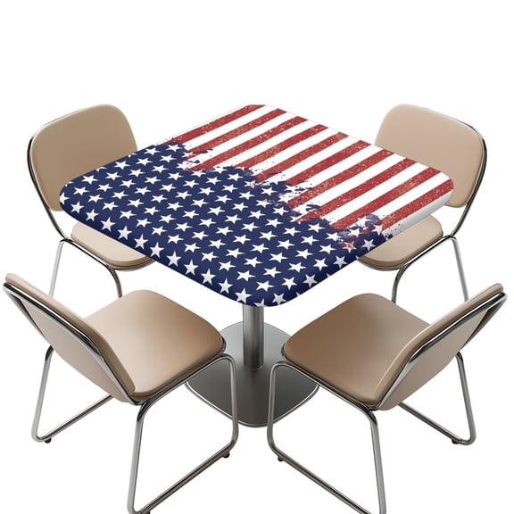 FKELYI Grunge American Flag Print Square Fitted Tablecloth Polyester Table Covers with Elastic Edge Waterproof Decor Table Cloth for Holiday Party Banquet Dinner, 34x34 inch