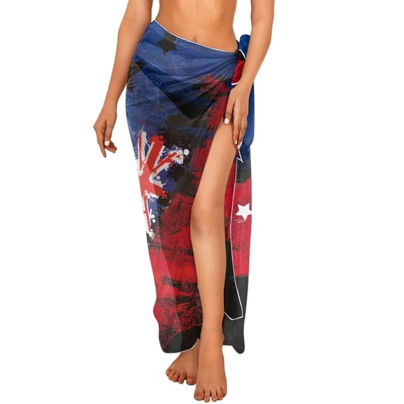 FKELYI Grunge UK Flag Print Sarong Cover Up for Women Long Beach Skirt Wraps Breathable Chiffon Fabric Swimwear Pareo Coverup for Bathing Suit for Summer Party