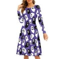 thumbnail image 1 of FKELYI Halloween Ghost Women Dress Size 2XL Lightweight Swing Party Dress Knee Length Party Cartoon Print A Line Skater Casual Twirly Dress, 1 of 4