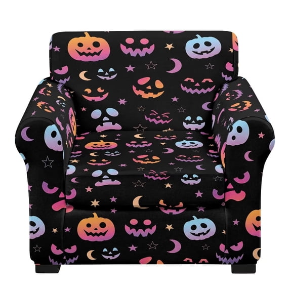 FKELYI Halloween Pumpkin Star Moon Print Stretch Couch Cover for Living Room Armchair Slipcover with Individual Cushion Cover Non-Slip Washable Furniture Protector Sofa Decor