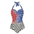 thumbnail image 1 of FKELYI Halter Swimwear for Women One Piece Bikini Swimsuits with 2 Pcs Soft Pad Vintage USA Flag Leopard Print Tummy Control Bathing Suits Monokini Summer Beachwear for Ladies, S, 1 of 6
