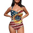 thumbnail image 1 of FKELYI Halter Swimwear for Women One Piece Swimsuit Tummy Control Bathing Suits with Soft Pad American Flag Grunge Sunflower Print Cosy Monokini for Ladies Summer Swimming Surfing, M, 1 of 6