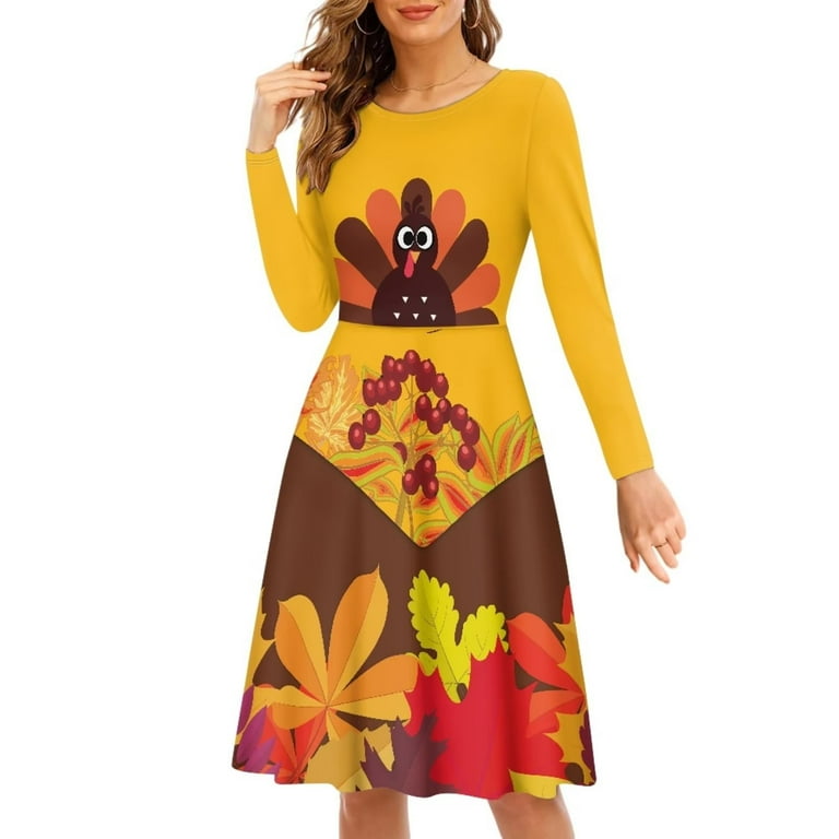 FKELYI Happy Fall Turkey Women Dresses Size 2XL Comfortable Women - Main Image