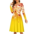 thumbnail image 1 of FKELYI Harvest Fall Women Dresses Size M Stretchy Women Long Sleeve Dress to Look Thin Durable Round Neck Swing Party Dress Thanksgiving Maple Leaves, 1 of 4