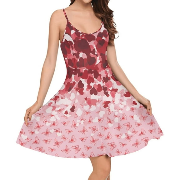 FKELYI Heart Butterfly Slip Dresses Size XS Polyester Valentine's Day Midi Slip Dresses for Women Comfortable Swing Twirl Skater Dress for Dating