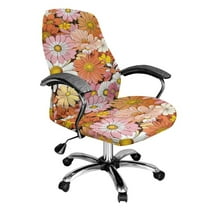 FKELYI Hippie Daisy Floral Print Office Chair Cover for Home Gaming Chair Slipcover Anti-Dust Swivel Chair Covers for Boss Chair Washable Chair Protector for Office, Large