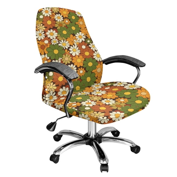 FKELYI Hippie Flower Print Office Chair Cover Rotating Swivel Chair Slipcover for Armchair Washable Gaming Chair Covers Protective Cover for Home Decor, Large
